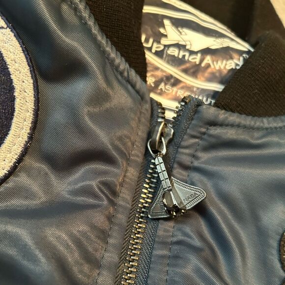 UP & AWAY Pilot Aviator Astranaut Puffy Jacket Navy Blue/ green Size medium 6 - Picture 6 of 6